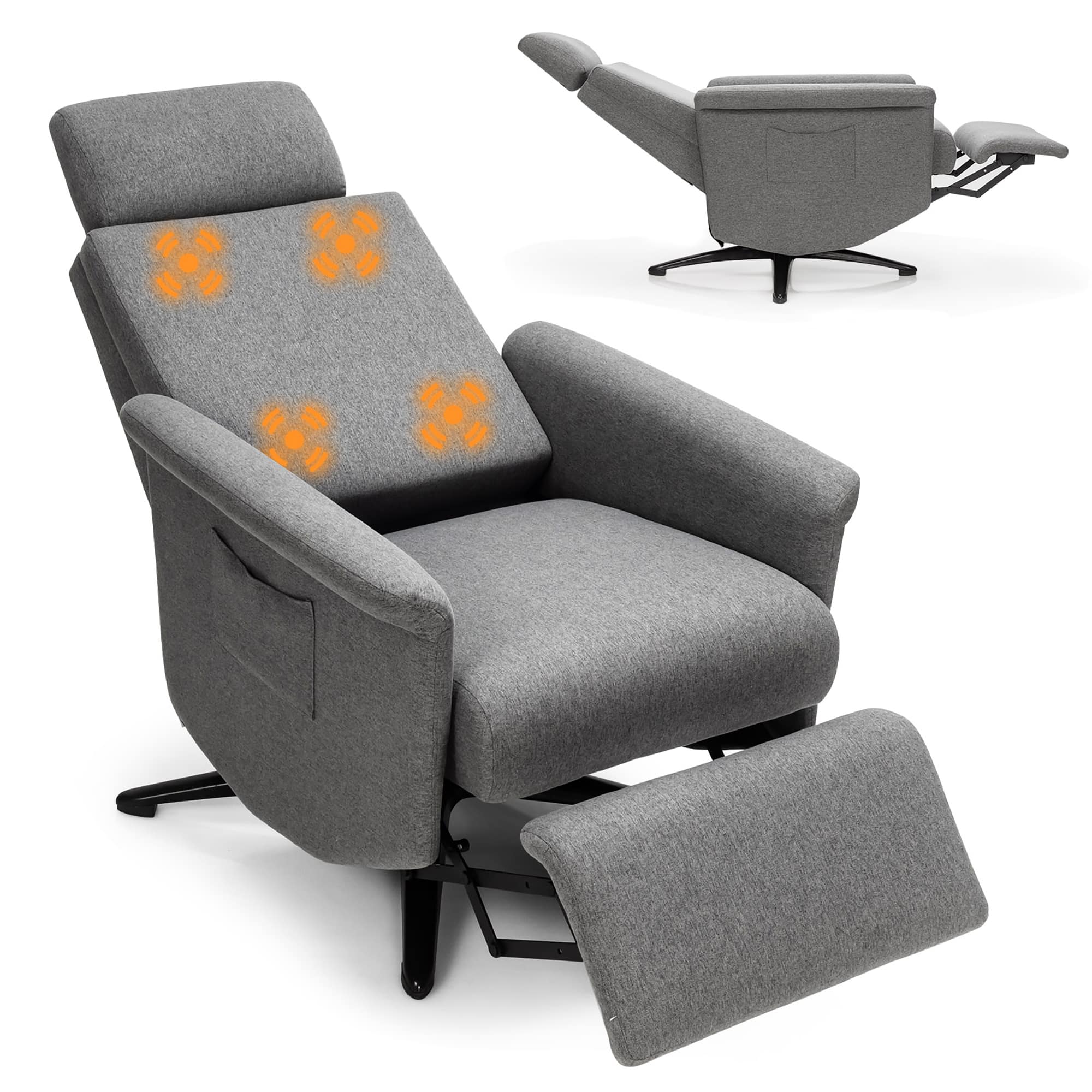 Front. Costway - Massage Recliner Chair with Remote Control and Adjustable Headrest - Grey.