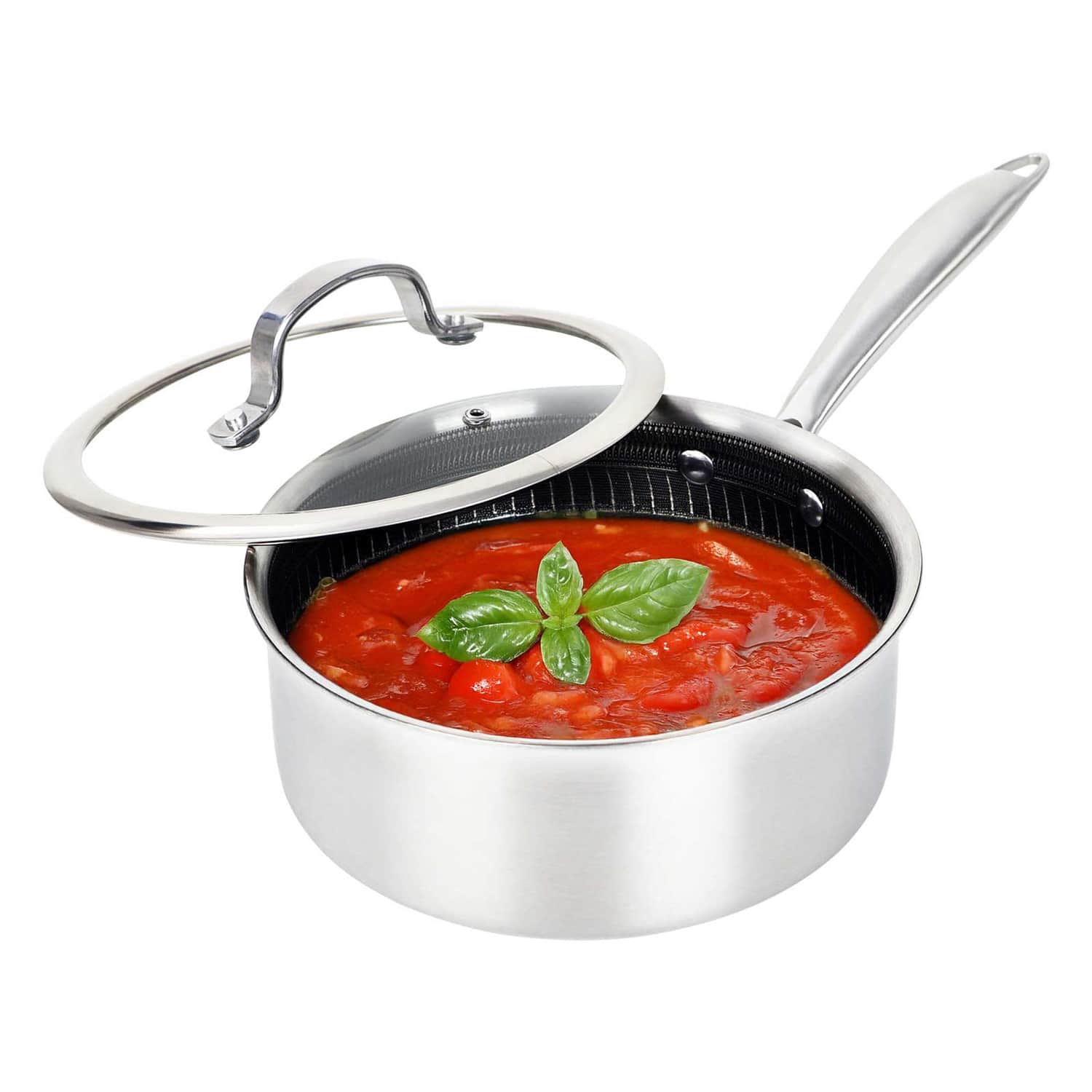 Brentwood B-sph18l 3-ply Hybrid Non-stick Stainless Steel Saucepan With Tempered Glass Lid - Thumbnail 2