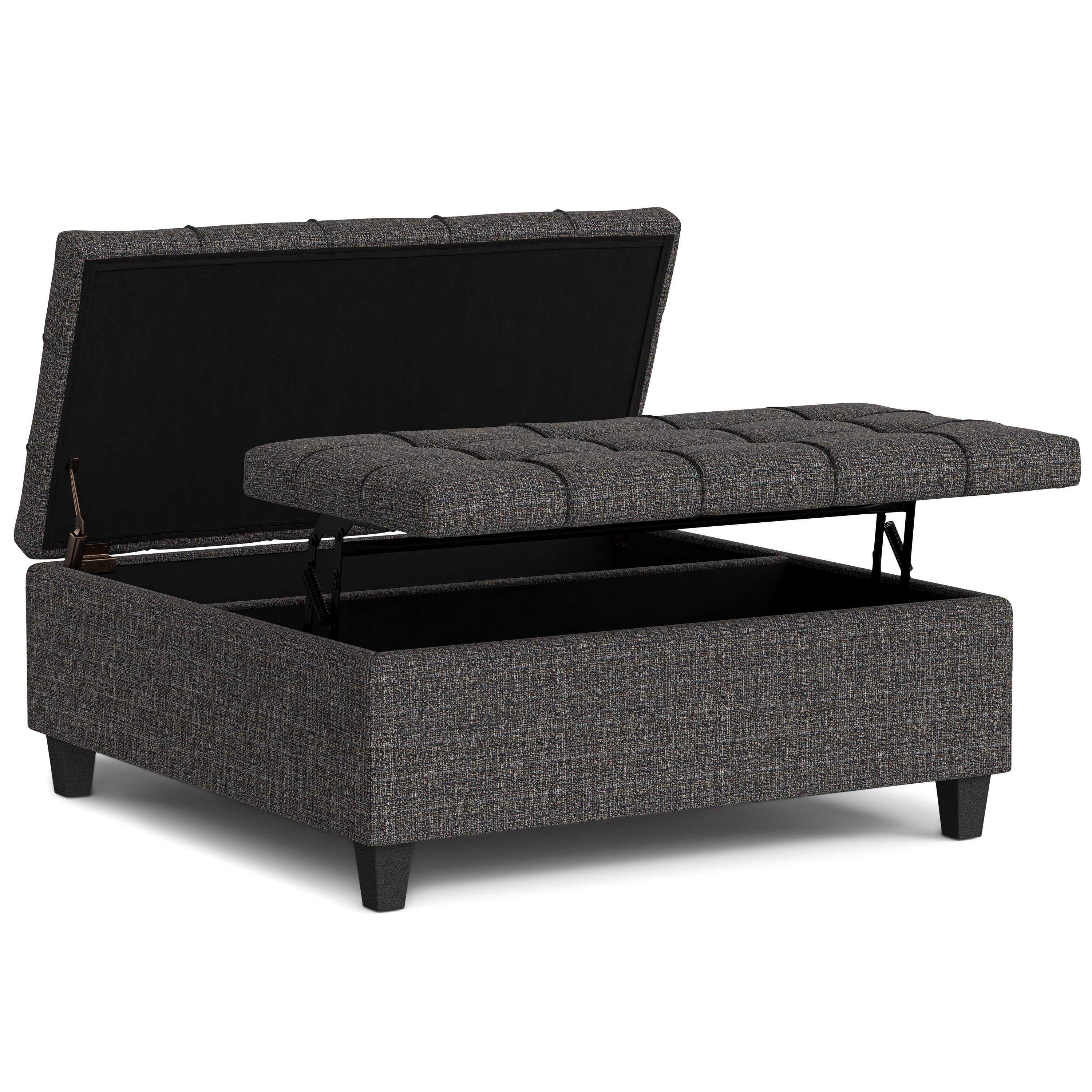 Back. Simpli Home - Harrison 40 inch Wide Large Square Coffee Table Storage Ottoman in Ebony Polyester Tweed - Ebony.