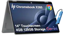 HP - Chromebook x360 14'' FHD+ 2-in-1 Touchscreen Laptop - Intel N150 2025 - 4GB RAM - Google AI - Meteor silver