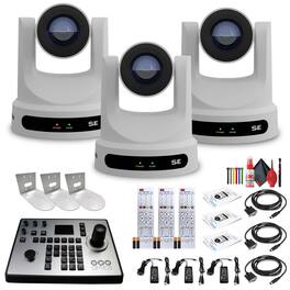 3 x PTZOptics Move SE PTZ Camera with 30x Optical Zoom + PTZOptics PT-JOY-G4 Controller + 3 x Wall Mount