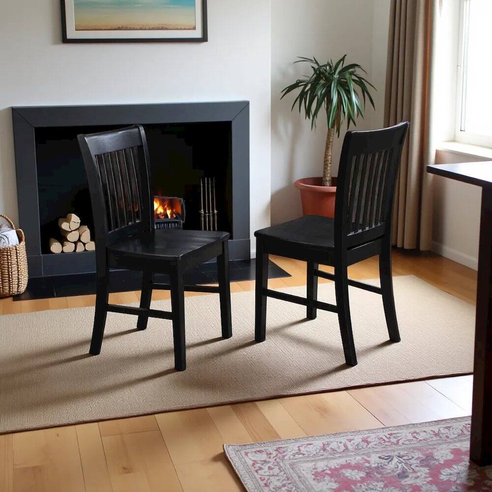 Back. FurniFact - Elegant Black Wooden Dining Chairs – Set of 2 for Kitchen or Dining - Black.