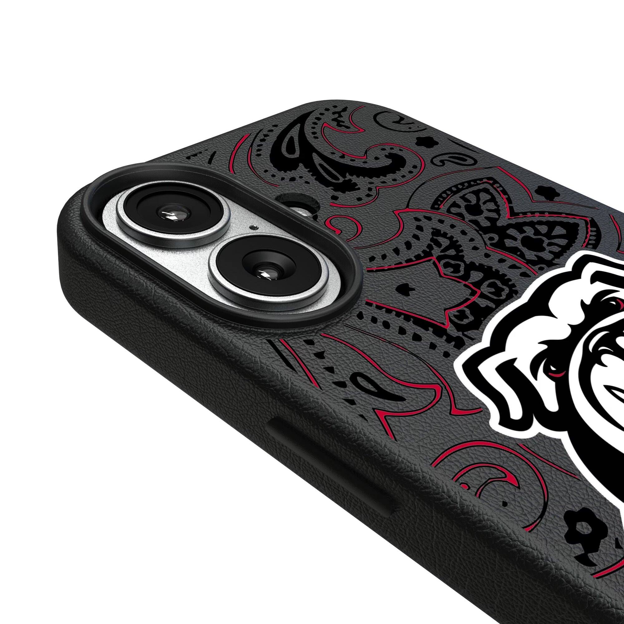 Alt View 2. Keyscaper - Georgia Bulldogs Paisley iPhone Magnetic Bump Case - 15 Pro - Black.