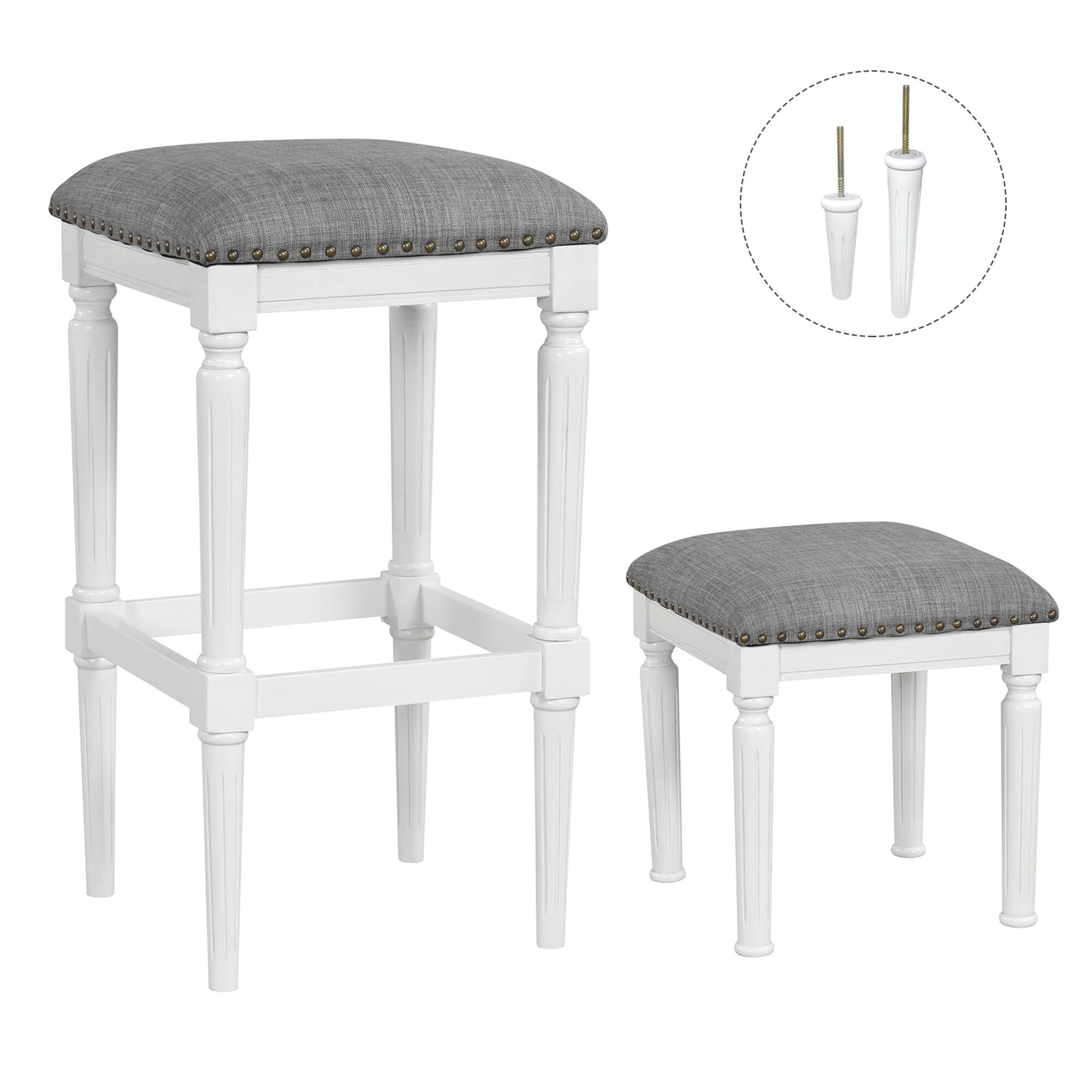 Alt View 9. Gymax - Gymax 4PCS Upholstered 3-Height Bar Stool Versatile Kitchen Dining Stool - Gray & White.