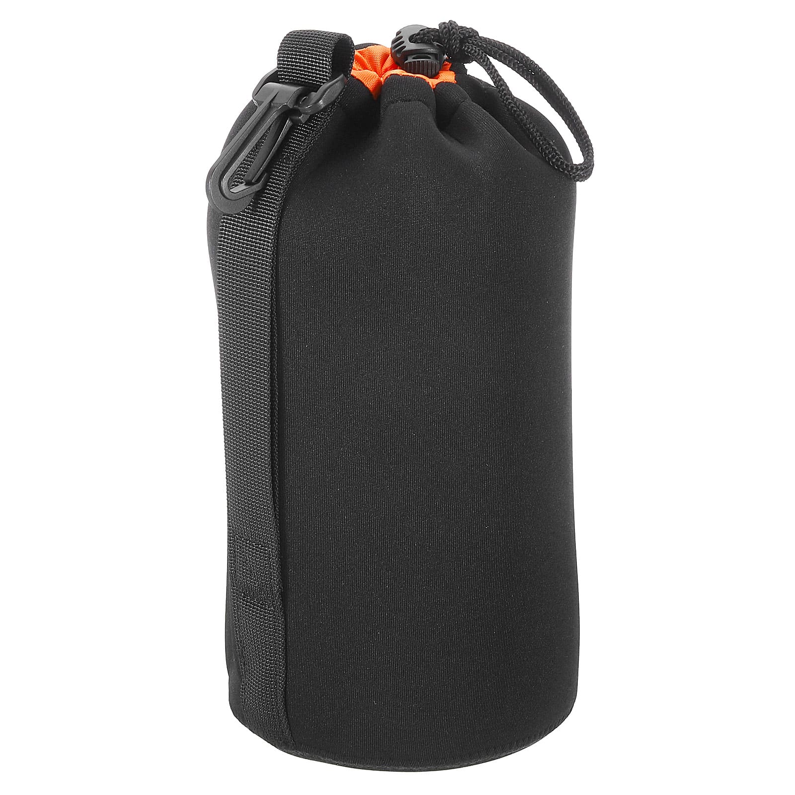 Unique Bargains - Camera Lens Bag, 1pc 3.7"x9.8" Drawstring Pouch with Thick Neoprene for DSLR Lens, Water Coffee Cups - Black Orange