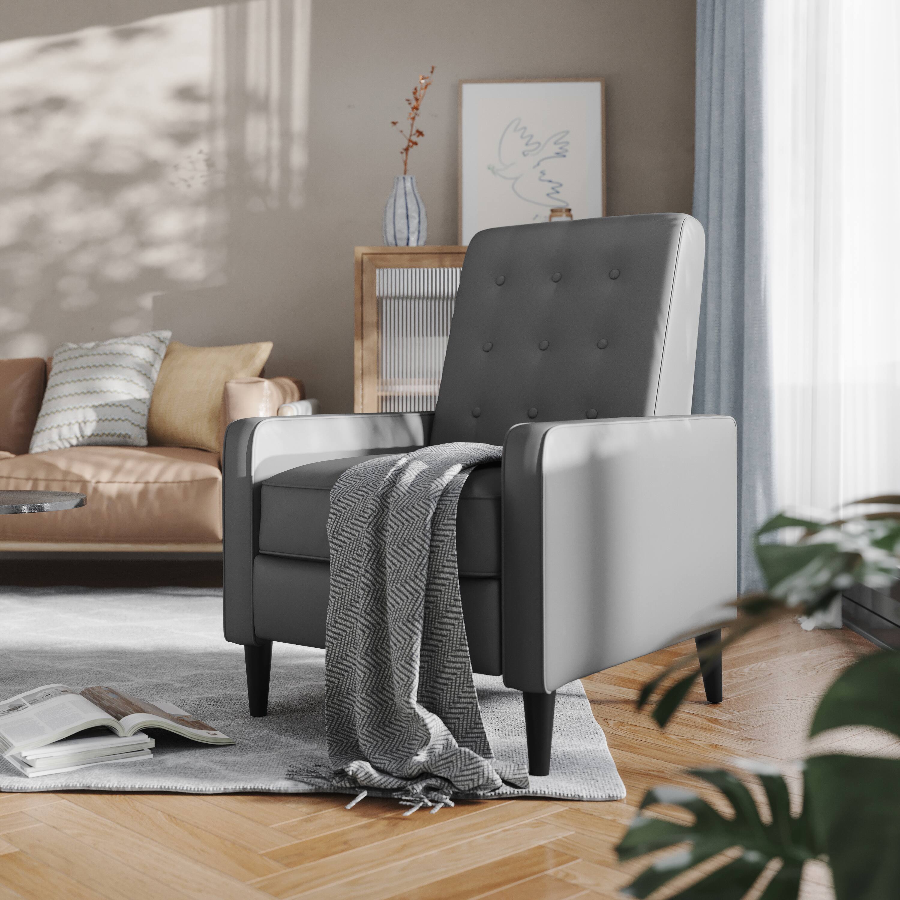 Alt View 1. Flash Furniture - Ezra Mid-Century Modern LeatherSoft Upholstered Button Tufted Pushback Recliner in Light Gray for Residential & Commerci - Gray.