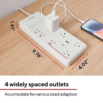 1.61" Staples  
9.76"  
4.02"  

4 widely spaced outlets  
Accommodate for various sized adaptors