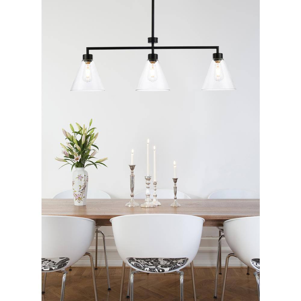 Alt View 2. Living District - Mera 3 lights black pendant - Black And Clear.