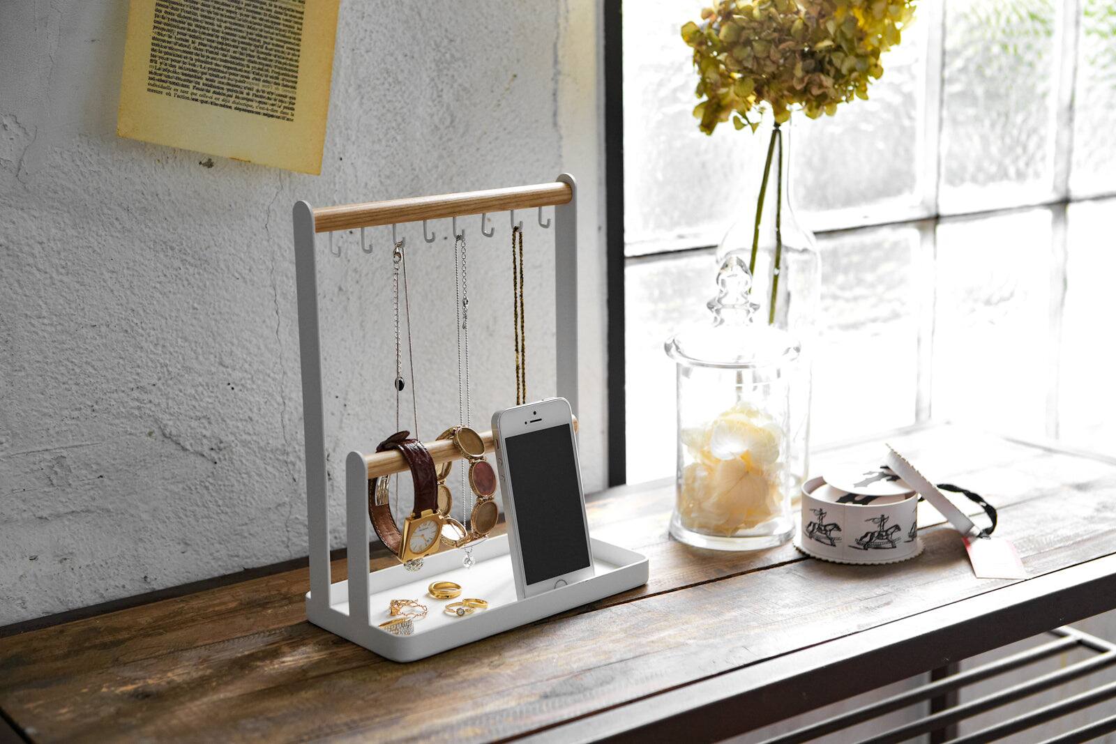 Alt View 2. Yamazaki Home - Jewelry + Accessory Display - Steel + Wood - White.