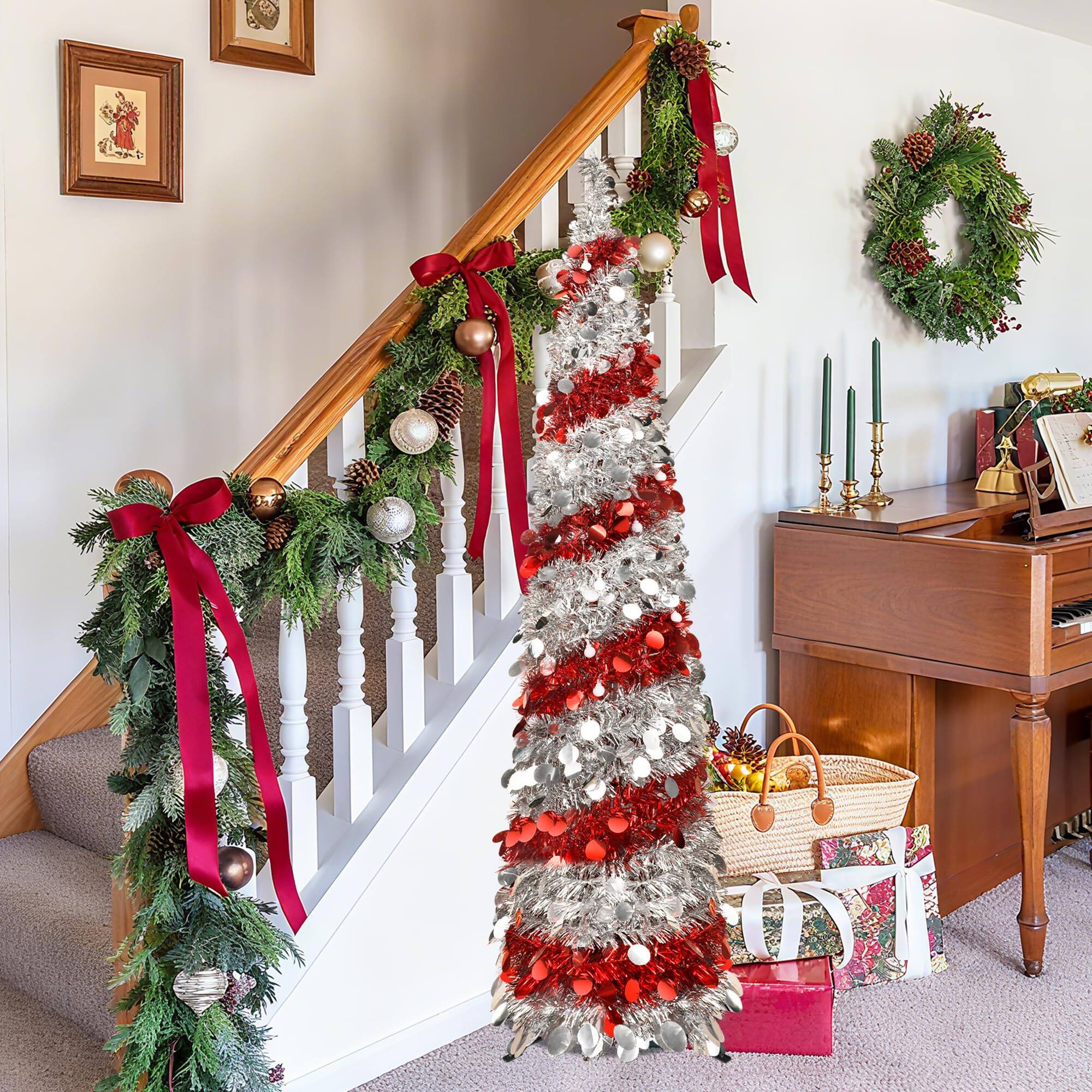 Alt View 2. TECH SAFARI - Christmas Trees With Collapsible Artificial Sequin Pop Up Tree Tinsel Pencil For Home Holiday Fireplace Party... - Default.