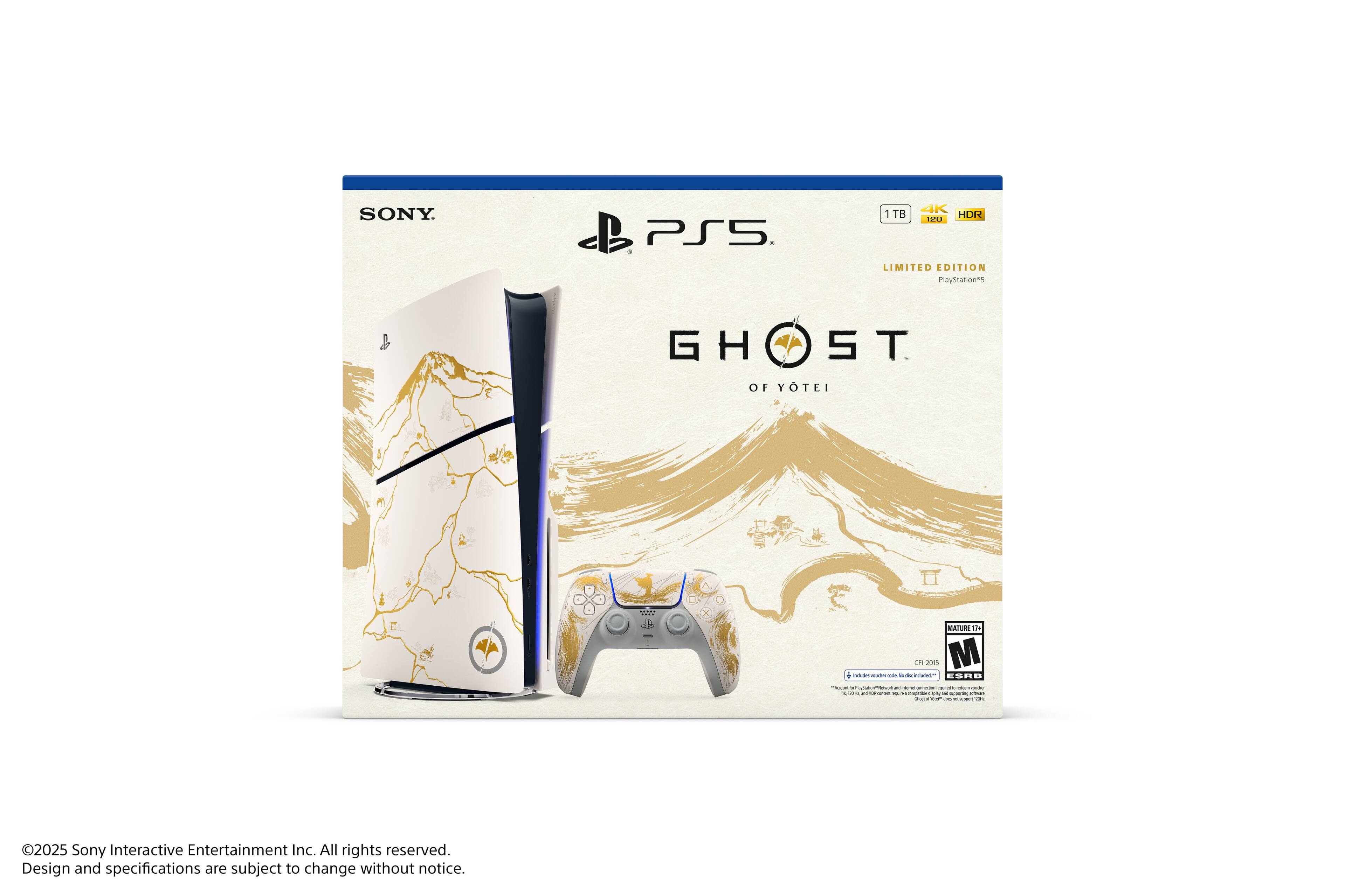 SONY PS5 4K 1TB HDR LIMITED EDITION PlayStation GHOST OF YOTEI

MATURE 14

©2025 Sony Interactive Entertainment Inc. All rights reserved. Design and specifications are subject to change without notice.