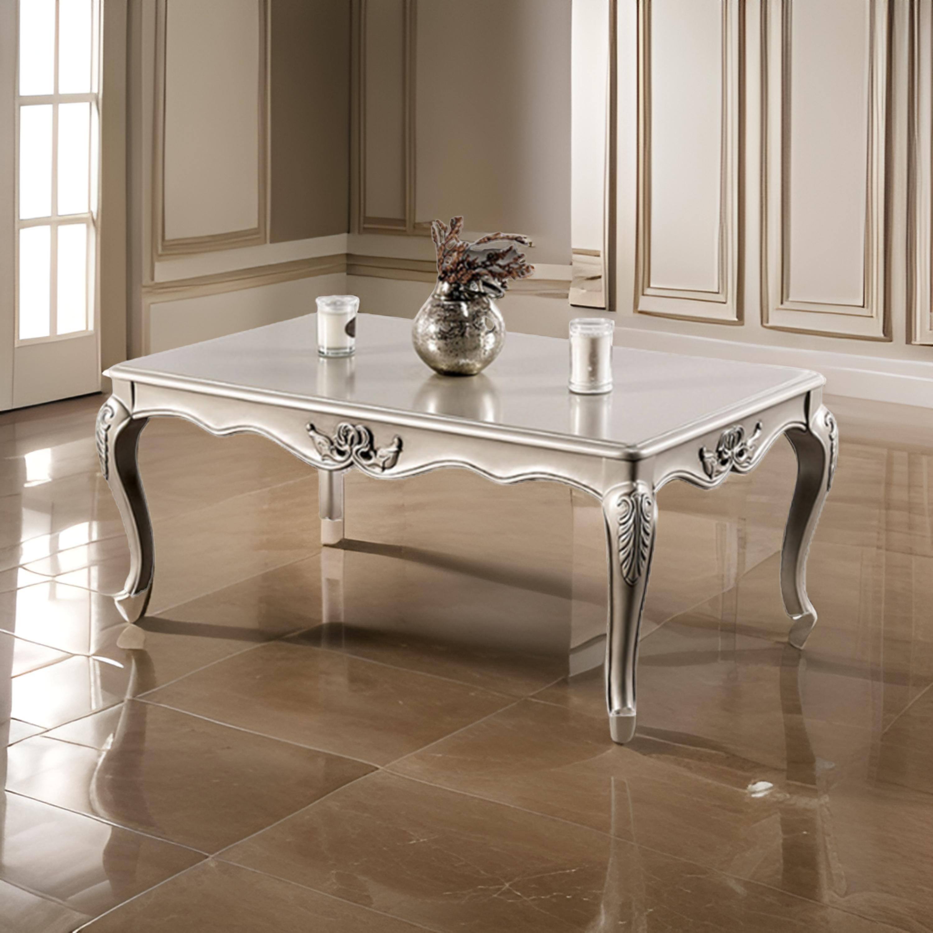 Alt View 5. Manhattan Lane - Roche Coffee Table, 53 Inch, Classical Cabriole Legs, Champagne Gold Wood - Champagne Gold.