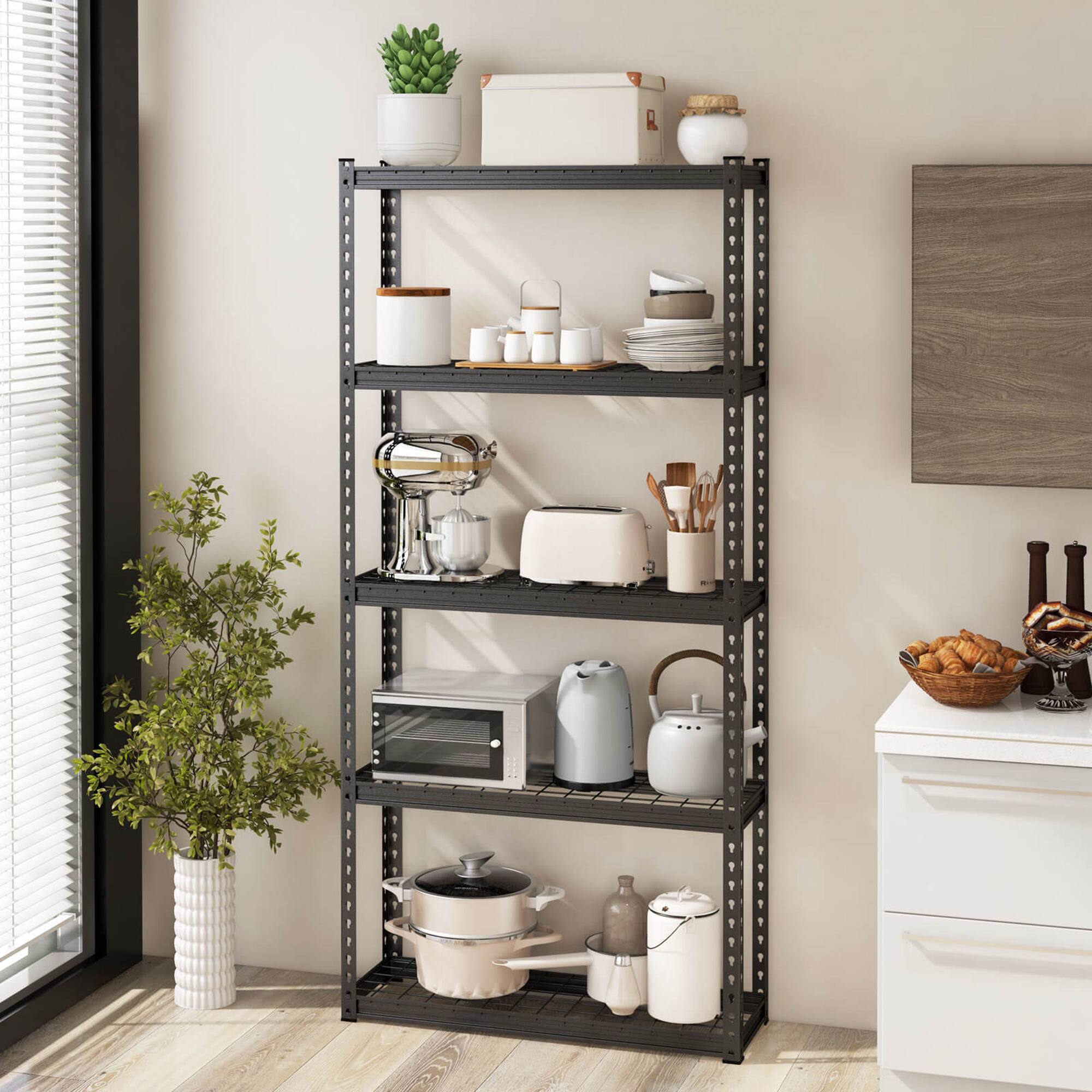 Alt View 2. Gymax - Gymax 2PCS 5-Tier Heavy Duty Storage Shelf Storage Utility Rack Shelf w/Anti-tipping Device - Black.
