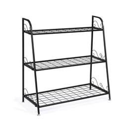 SlickBlue - 3-Tier Metal Shelf Rack for Plants, Shoes, and Flower Pot Display Indoors & Outdoors - Black