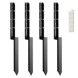 VEVOR - Fence Post Anchor Repair Kit, 4 Pack Inner Diameter 2 x2 Inches Heavy Duty Steel Fence Post Support Stakes - Black