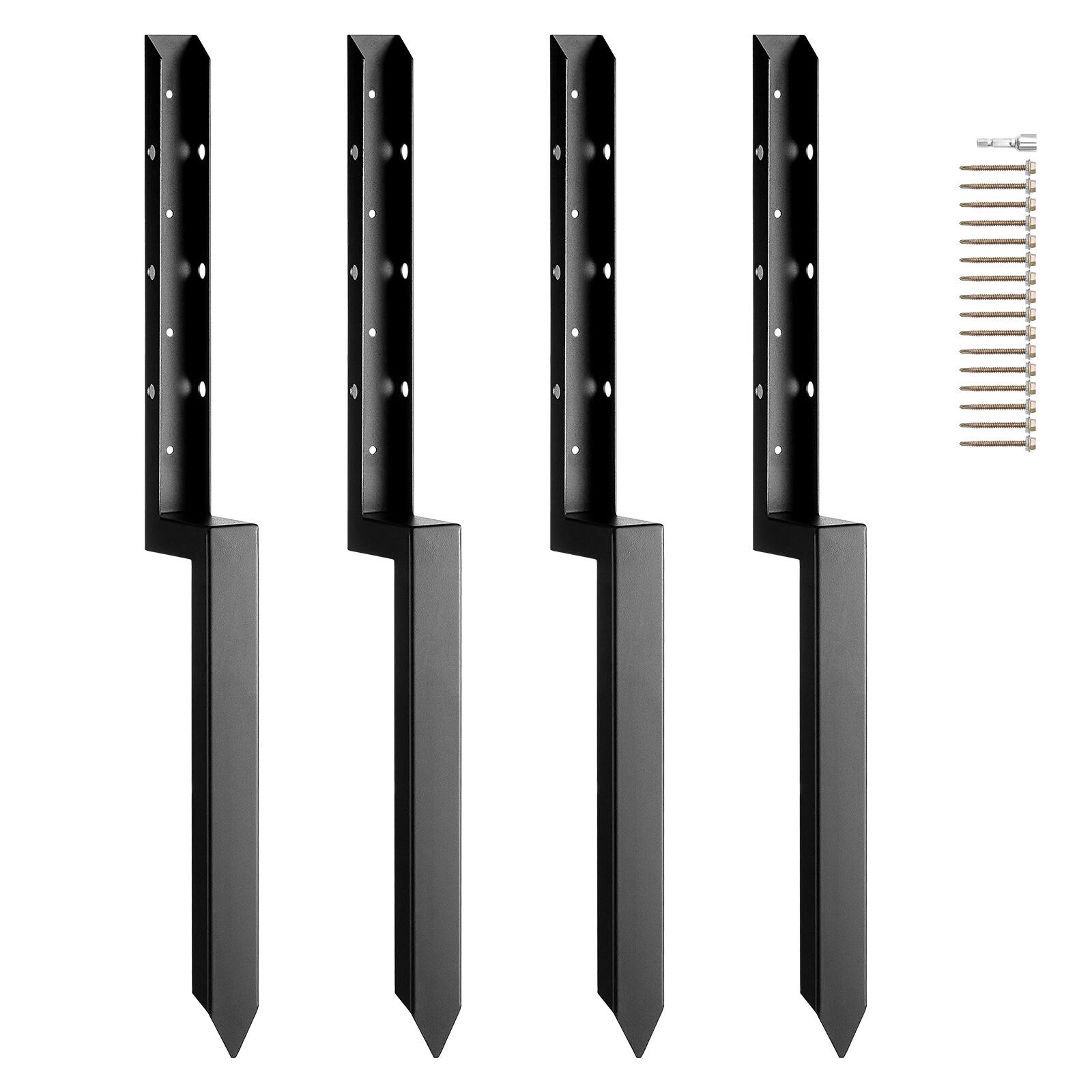 Front. VEVOR - Fence Post Anchor Repair Kit, 4 Pack Inner Diameter 2 x2 Inches Heavy Duty Steel Fence Post Support Stakes - Black.