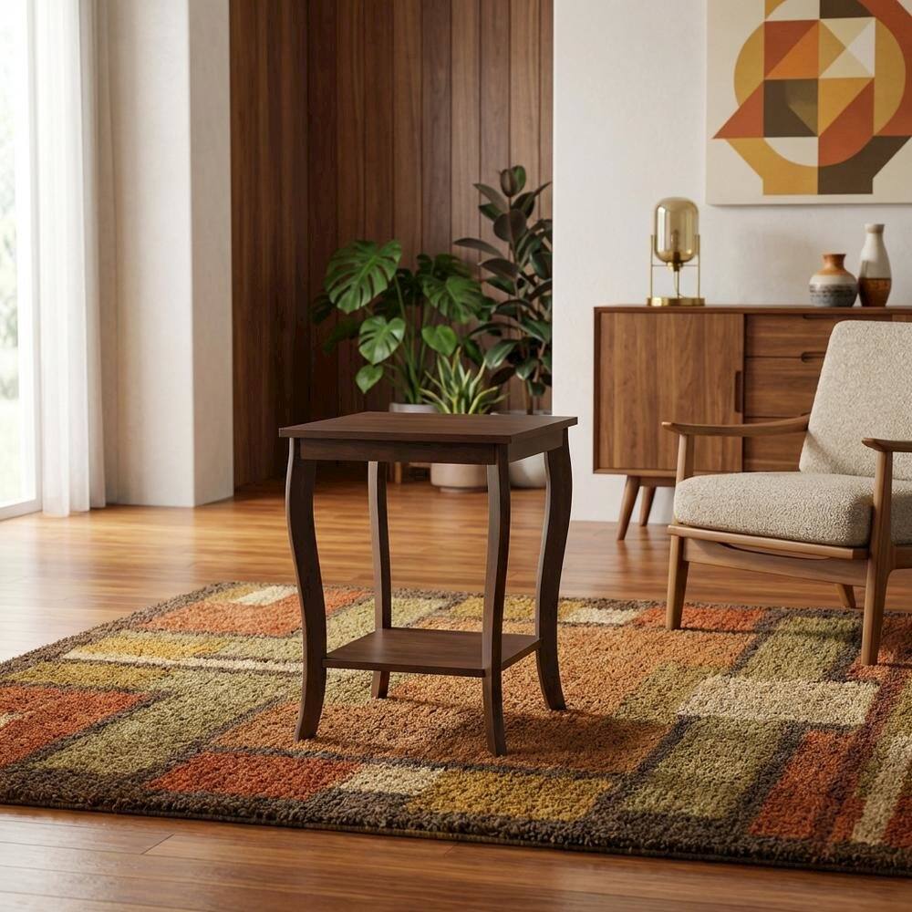 Alt View 2. FurniFact - Espresso Square End Table for Living Room and Bedroom with Modern Design - Brown.