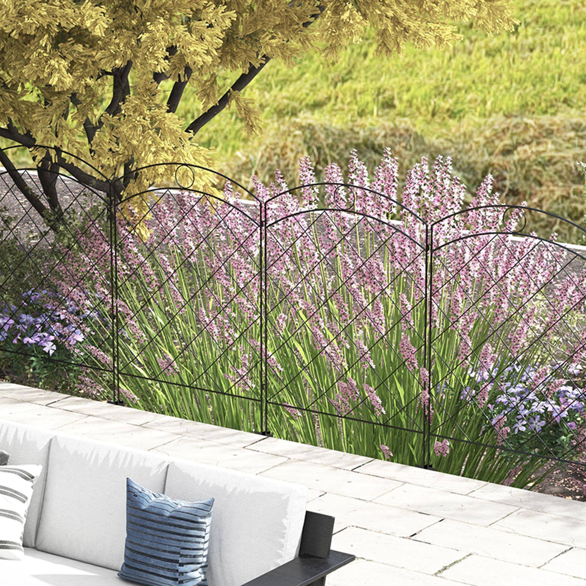 Alt View 1. Outsunny - Garden Fence, 4 Pack Steel Fence Panels, 11.5' L x 43" H, Rust-Resistant Animal Barrier Decorative Border Flower Edging - Black.