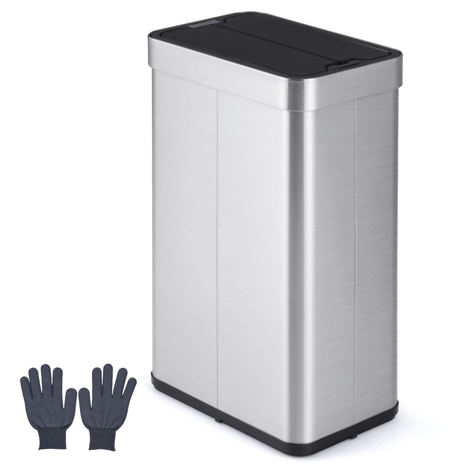 Costway - 16 Gallon Trash Can with Wing Lids for Bedroom Bathroom Kitchen, Stay Open - Silver