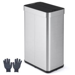 Costway - 16 Gallon Trash Can with Wing Lids for Bedroom Bathroom Kitchen, Stay Open - Silver