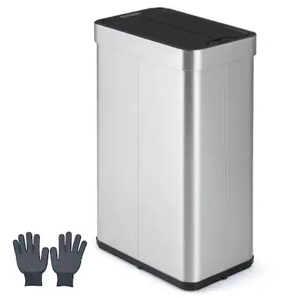 Front. Costway - Costway 16 Gallon Trash Can with Wing Lids for Bedroom Bathroom Kitchen, Stay Open - Silver.