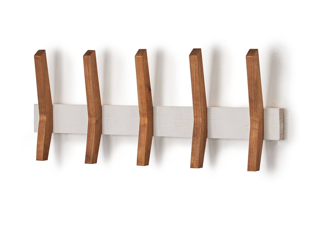 Alt View 11. TRINITY - DRAKESTONE Mid-Century Coat Rack w/ 5 Wooden Hooks White - White.