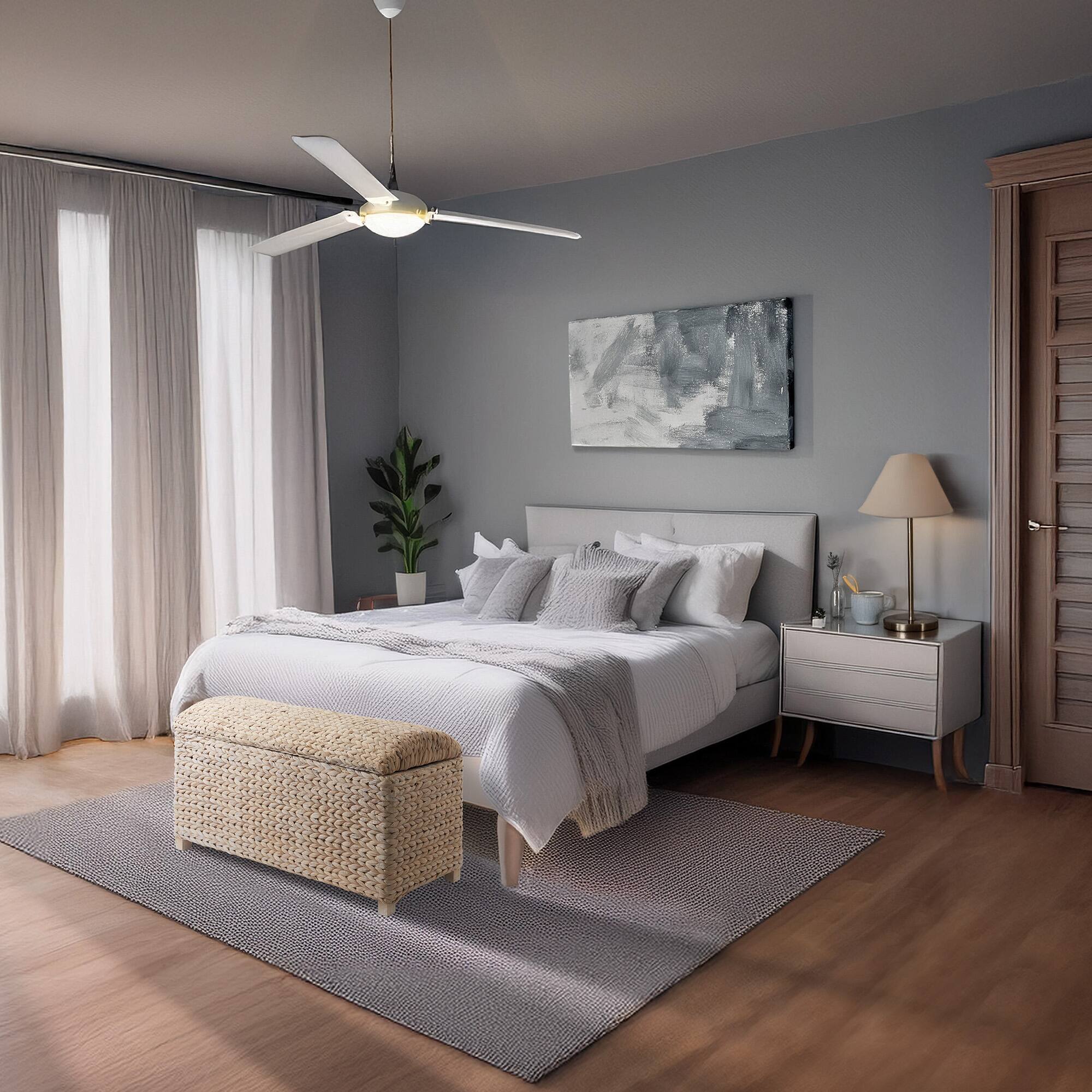 Alt View 3. Casafield - 36-in Storage Trunk Chest w Curved Lid - Safety Hinge - Water Hyacinth - Whitewash.