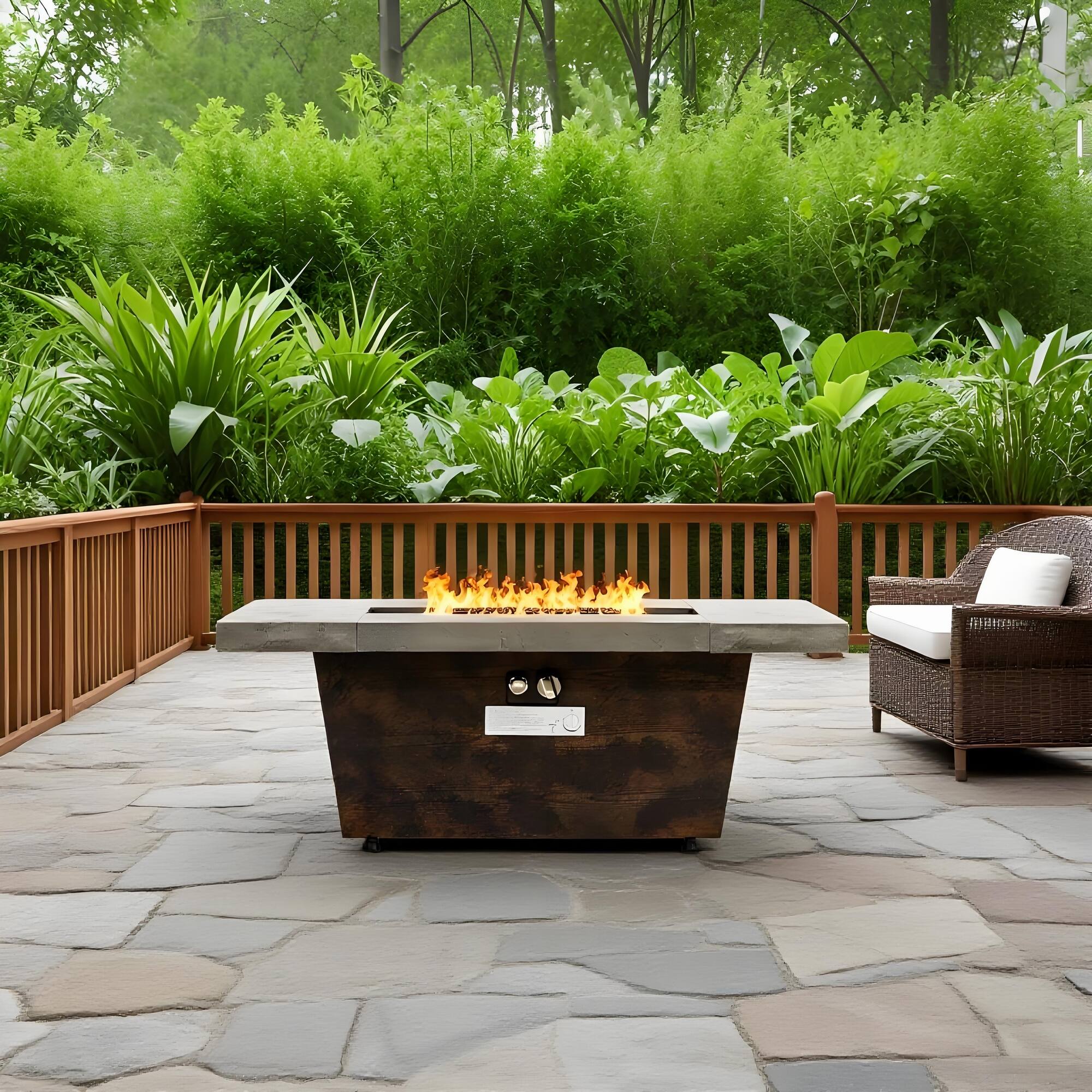 Alt View 2. APRILSOUL - 42 Inch Gas Rectangle Fire Pit Table with Cement-Imitating Texture Effect Design 50000BTU Outdoor Firepit Table.