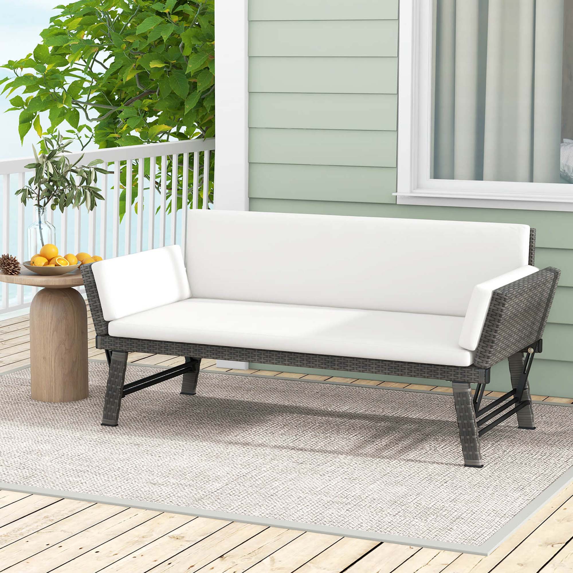 Alt View 5. Costway - Costway Outdoor Convertible Sofa Daybed with Adjustable Armrests Removable Cushions - White.