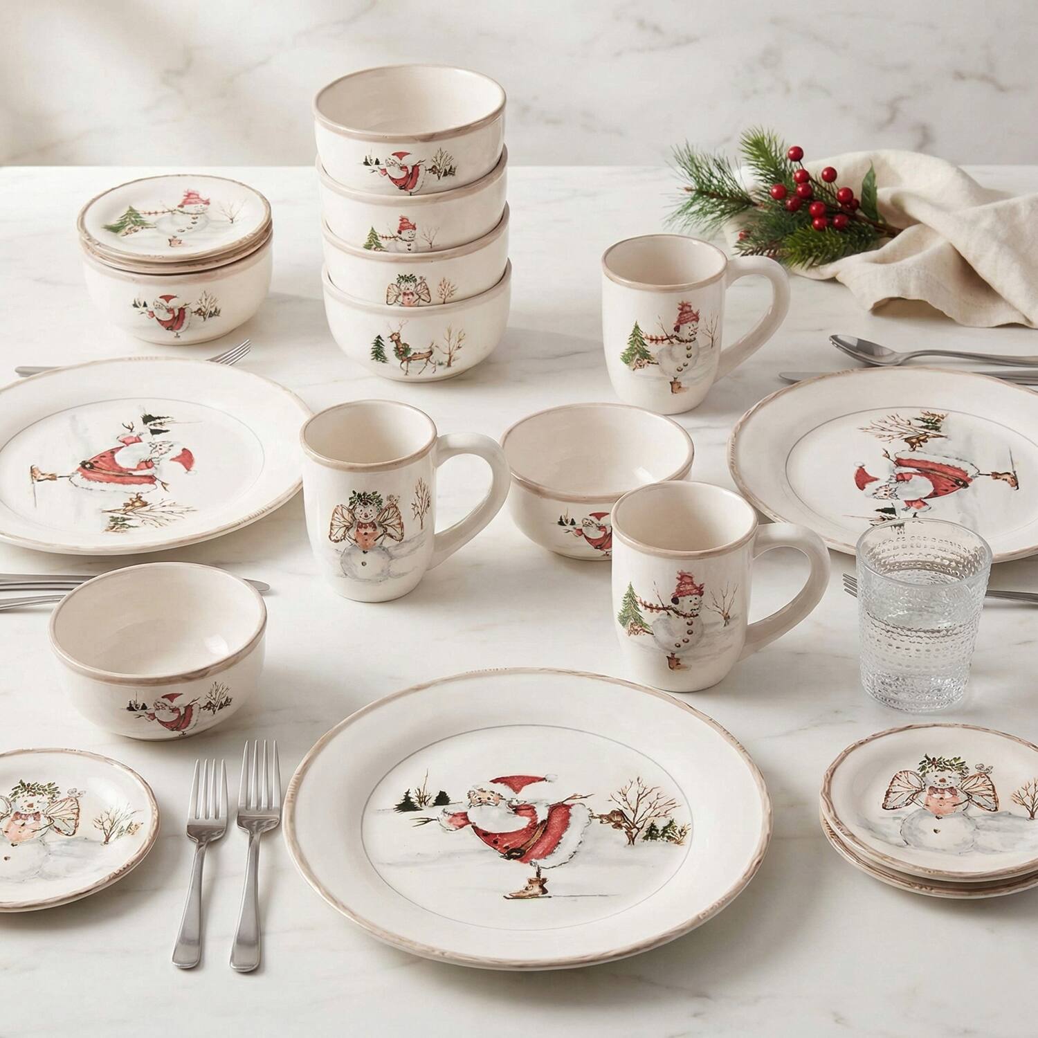 Angle. American Atelier - Christmas Twig 20-Piece Dinnerware Set - Clear.