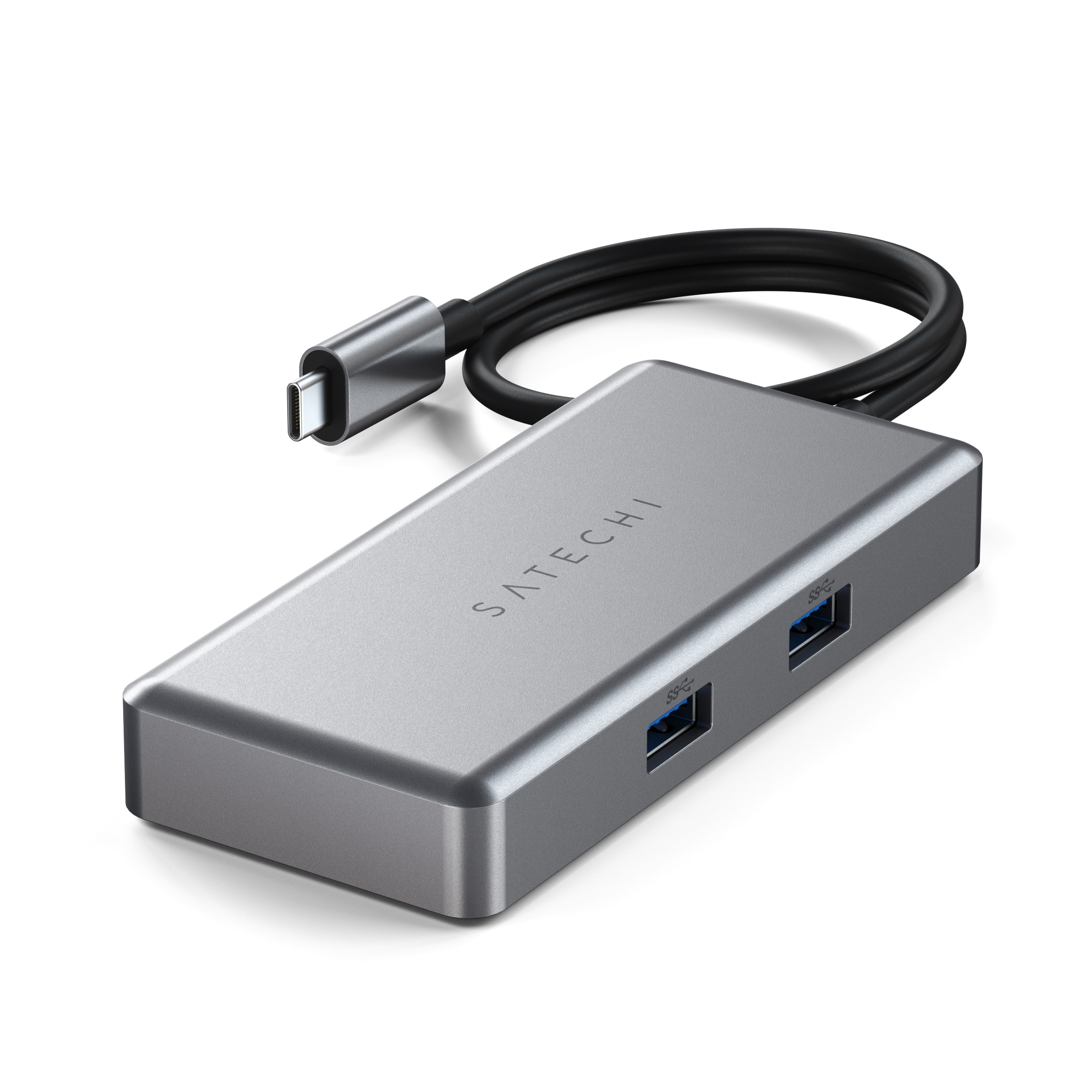 Front. Satechi - 5-port USB-C Multiport for Chromebook with Gigabit Ethernet, 4K HDMI (60Hz), USB-C PD charging (96W) and 2 USB-A 3.0 - Space Gray.