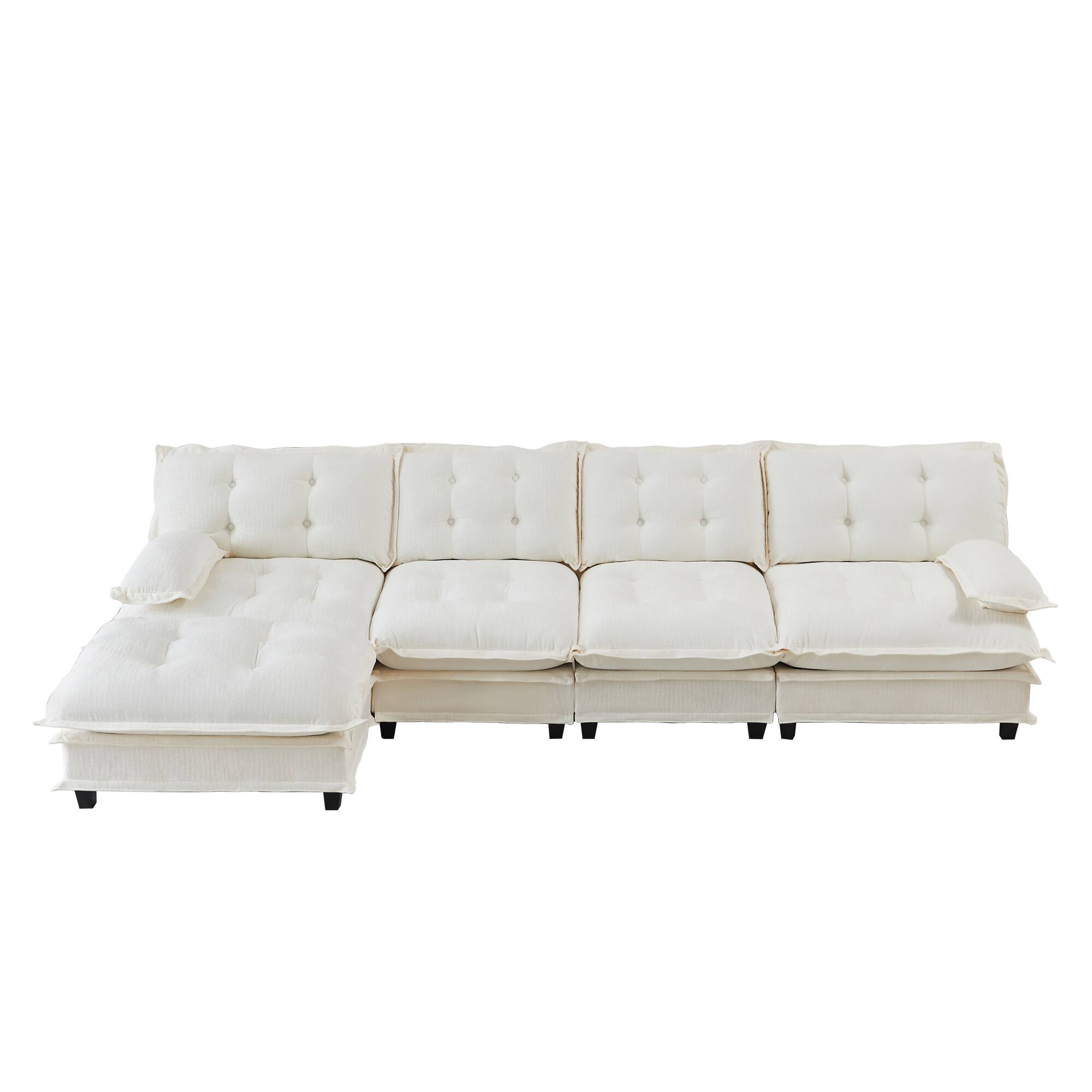 Alt View 2. LOVMOR - 138 inch L Shaped Modular Deep Seat 4 Seat Chenille Sectional Couch Compressed Pack For Bedroom Apartment Cozy - Beige.