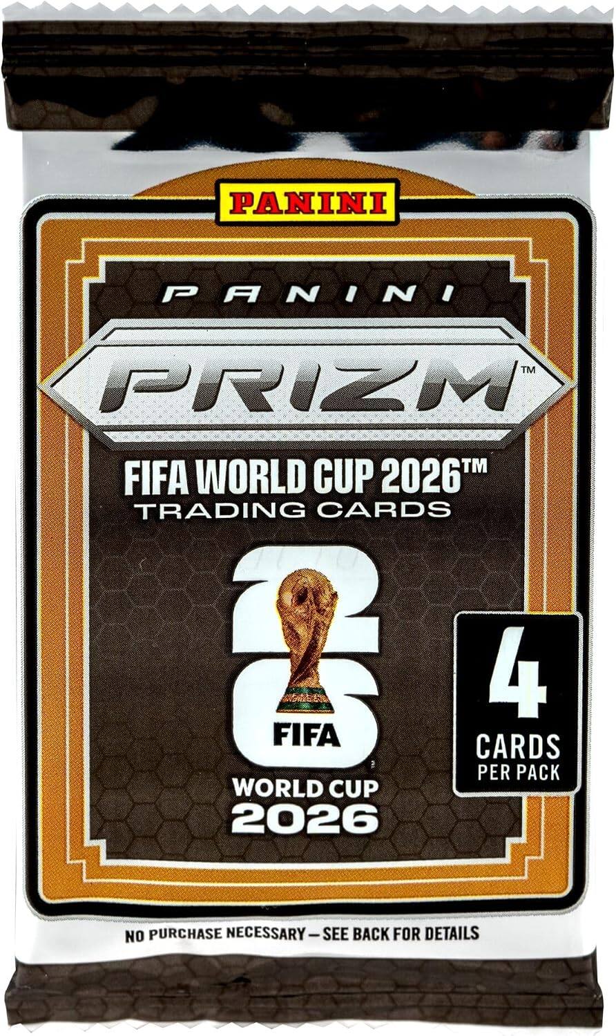 PANINI  
PANINI  
TM PRIZM FIFA WORLD CUP 2026 TRADING CARDS  
4 FIFA CARDS PER PACK  
WORLD CUP 2026  
NO PURCHASE NECESSARY-SEE BACK FOR DETAILS