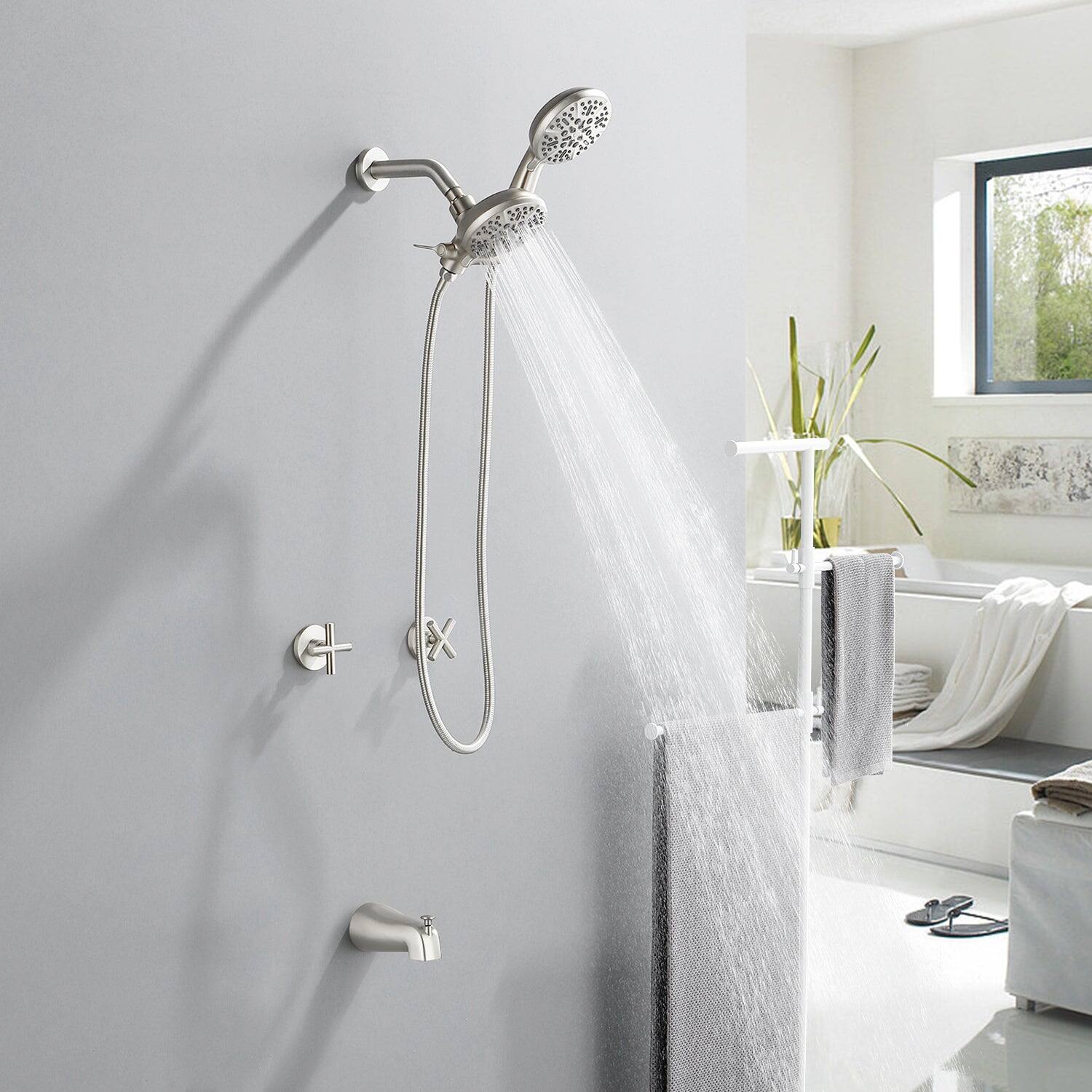 Alt View 4. Boyel Living - Brushed Nickel Shower Set with 7 Function Dual Shower Heads and Tub Spout - Brushed Nickel.