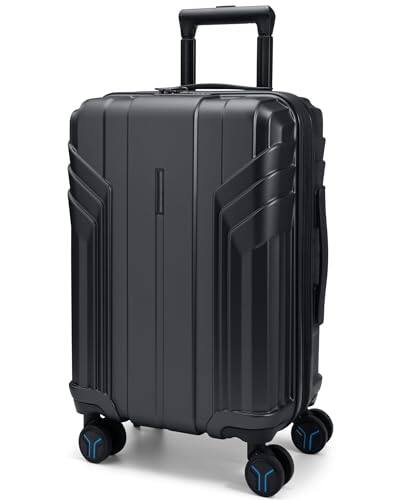Front. Vulpecula Spade - Expandable Carry On Luggage 22x14x9 Airline Approved, 1OO% PC Lightweight Hard Shell Suitcase, 20 Inch Travel Luggage - Black.