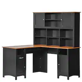 Homcom - L Shaped Computer Desk with Hutch, 59" Corner Desk, Space Saving Home Office Desk with Storage Shelves - Black