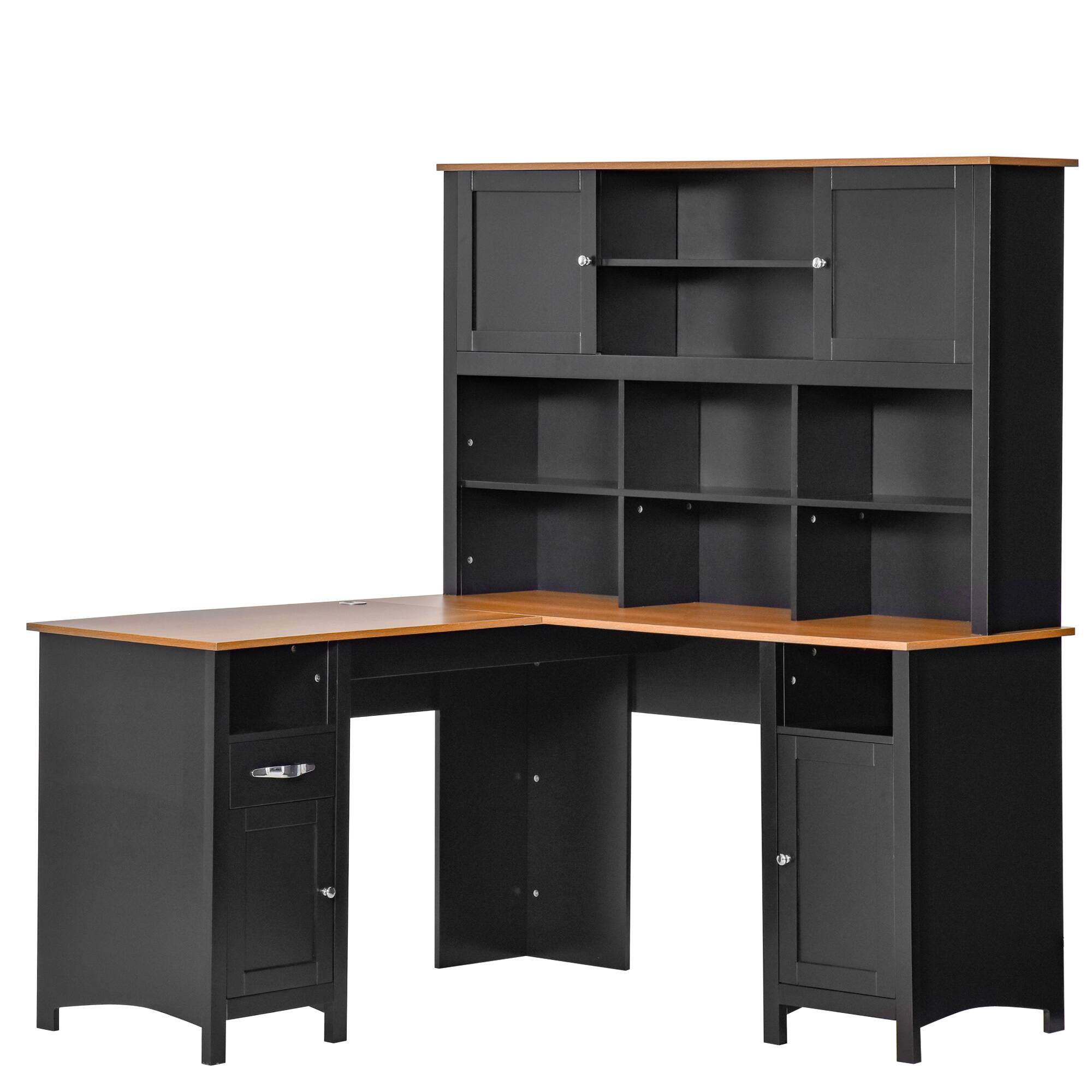 Homcom - L Shaped Computer Desk with Hutch, 59" Corner Desk, Space Saving Home Office Desk with Storage Shelves - Black