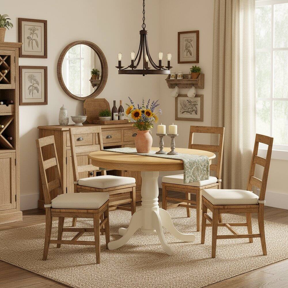 Left. FurniFact - Pedestal Dining Table - Oak & Linen White.