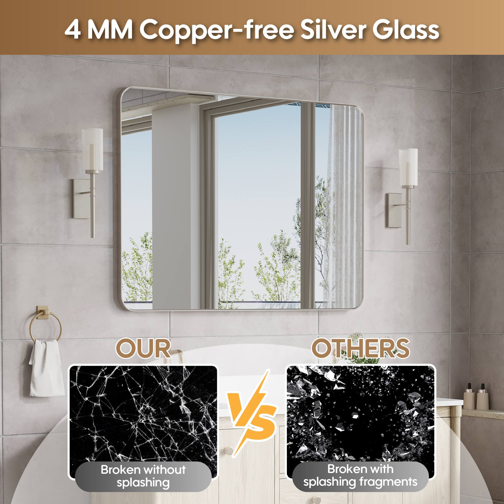 4 MM Copper-free Silver Glass

OUR vs OTHERS

Broken without splashing

Broken with splashing fragments