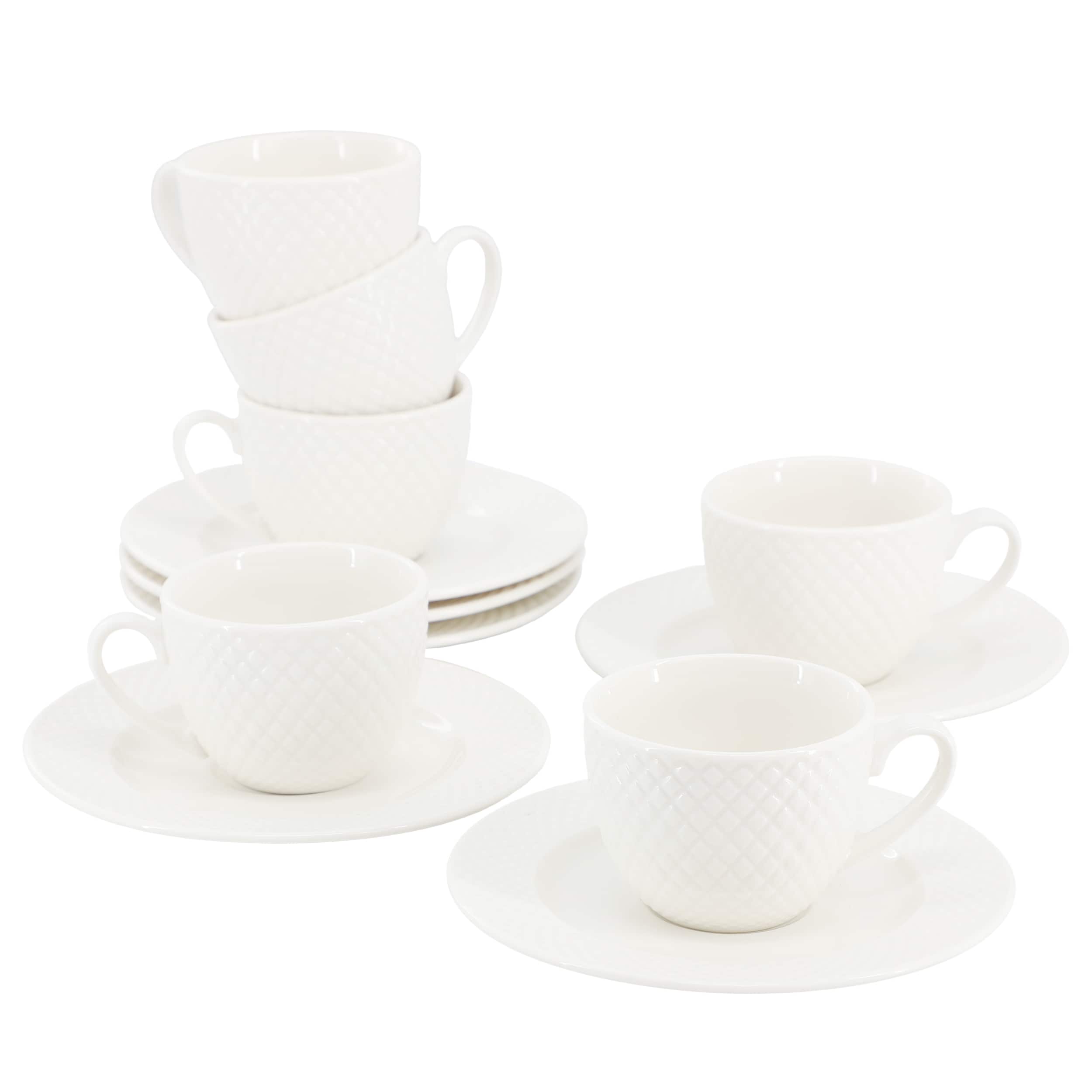 Elama - Sol 12 Piece 3 Ounce Porcelain Espresso Cup with Saucer Set - White