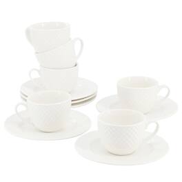 Elama - Sol 12 Piece 3 Ounce Porcelain Espresso Cup with Saucer Set - White