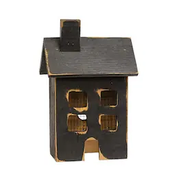 BreeBe - Distressed Wooden Small Light Up House - Black