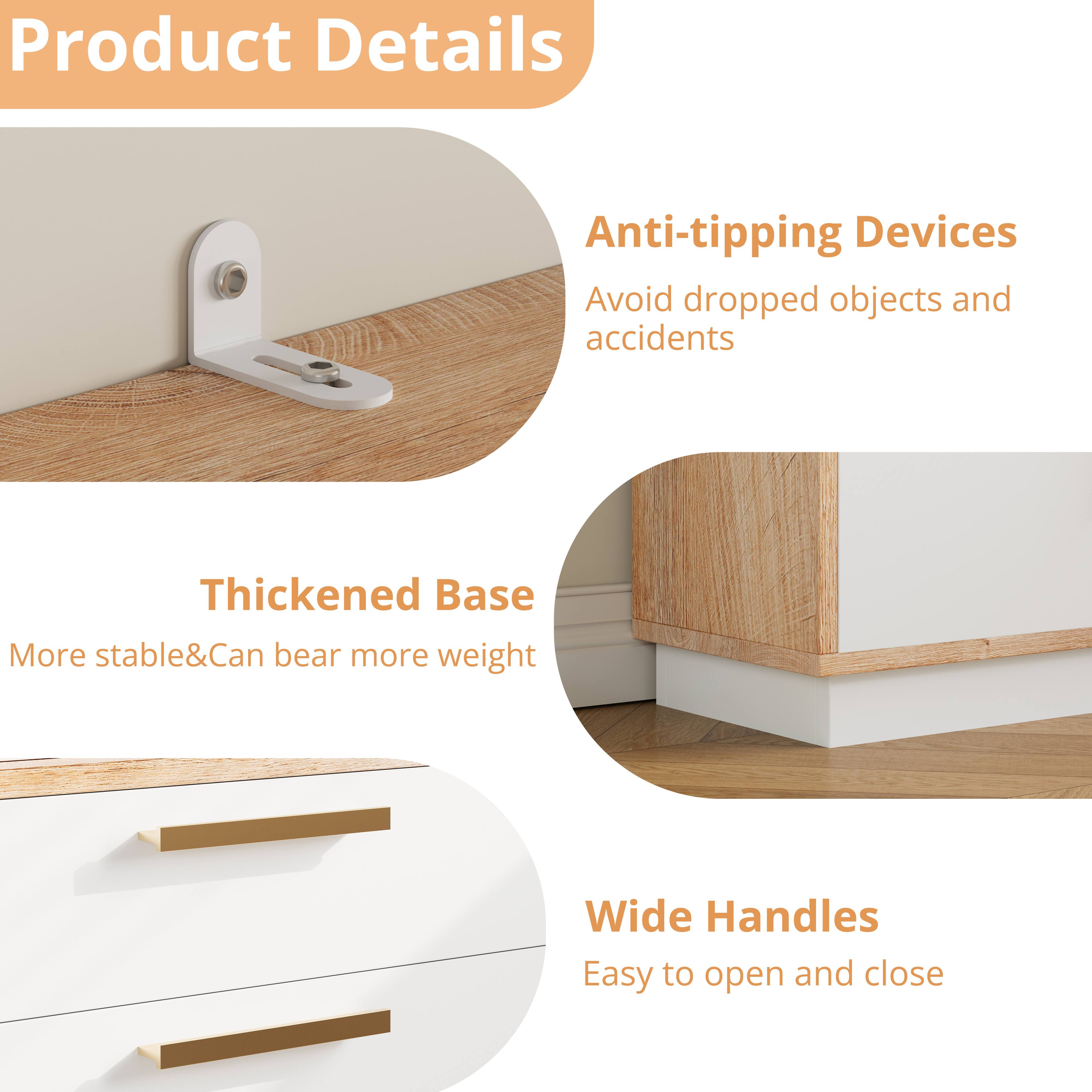 Product Details

- Anti-tipping Devices
  - Avoid dropped objects and accidents

- Thickened Base
  - More stable & Can bear more weight

- Wide Handles
  - Easy to open and close