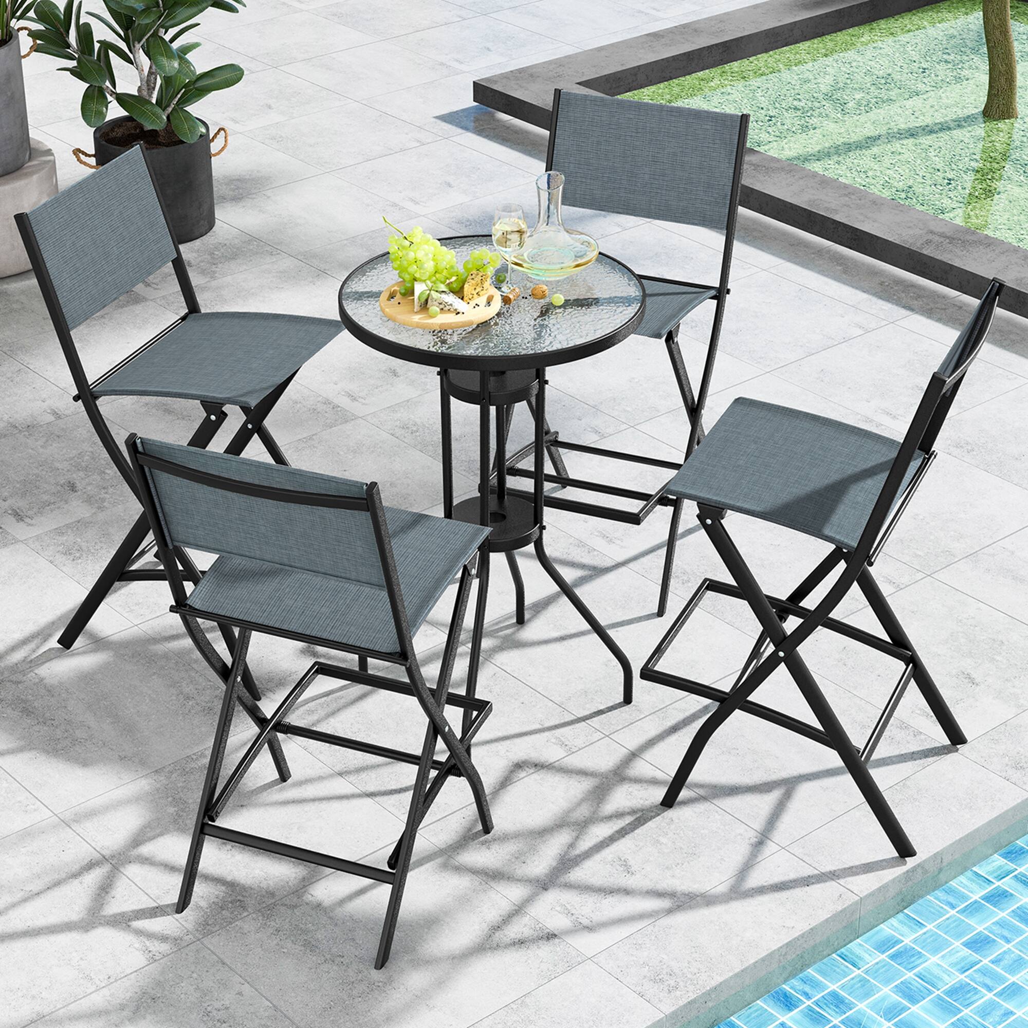 Alt View 1. Costway - Costway Set of 4 Outdoor Bar Chair Folding Bar Height Stool with Metal Frame - Blue.