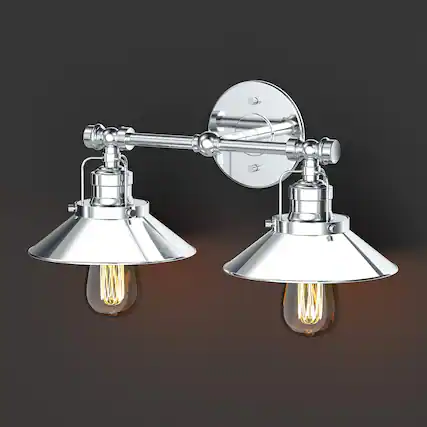 Front. Earthley Blooms - Modern Farmhouse Retro Double Metal Sconce Chrome wall Mounted H X W wall Light Fixture - Chrome Double.