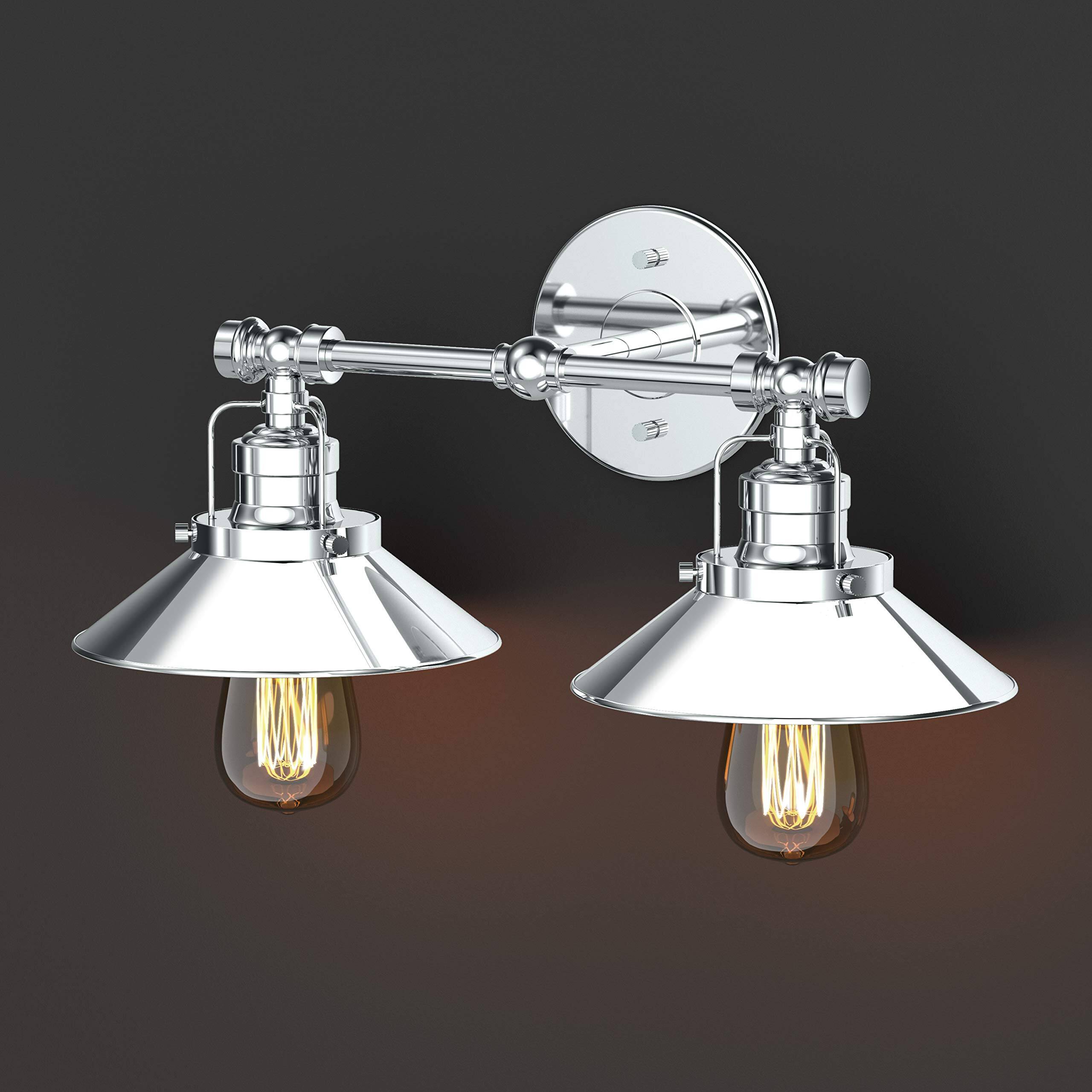 Front. Earthley Blooms - Modern Farmhouse Retro Double Metal Sconce Chrome wall Mounted H X W wall Light Fixture - Chrome Double.