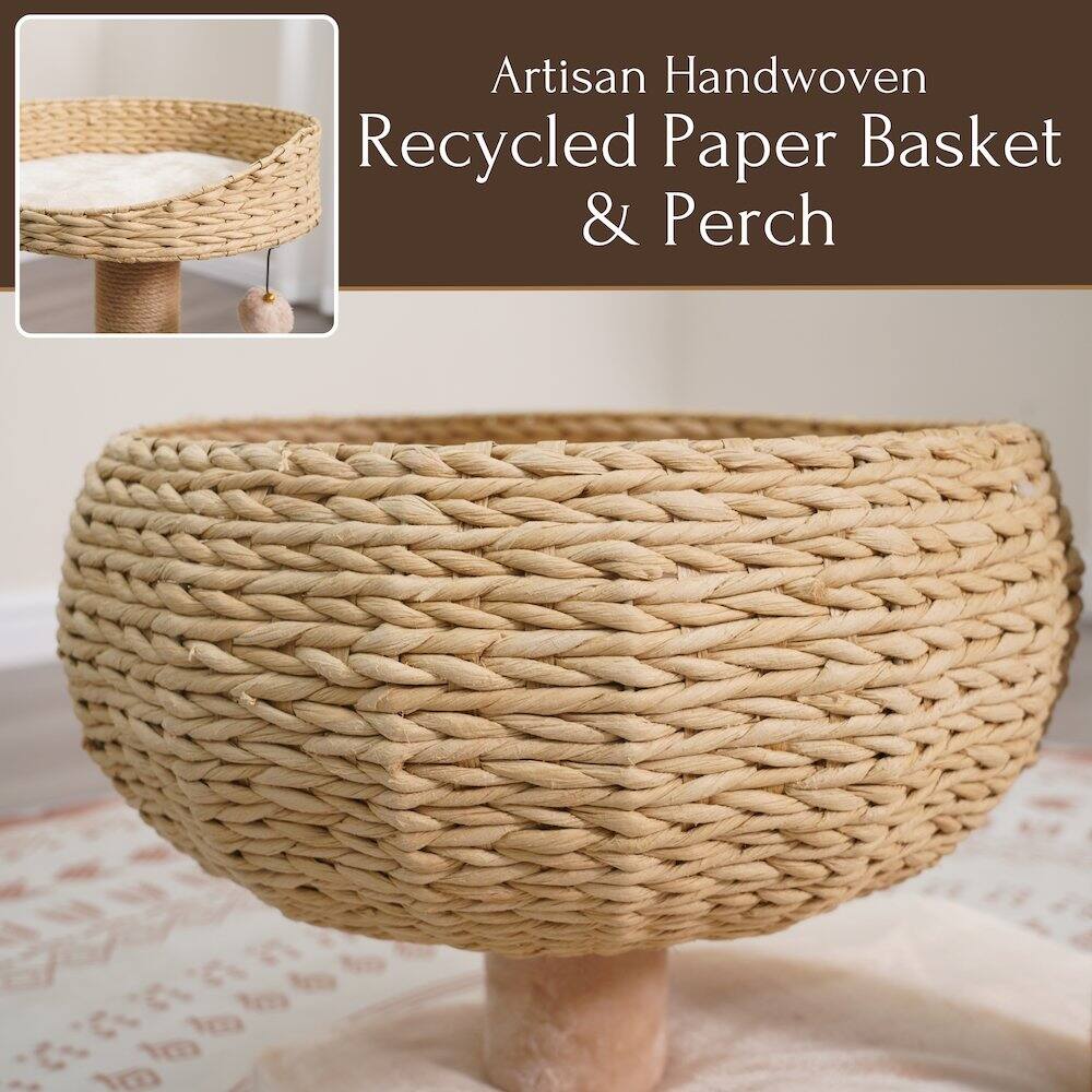 Artisan Handwoven Recycled Paper Basket & Perch
