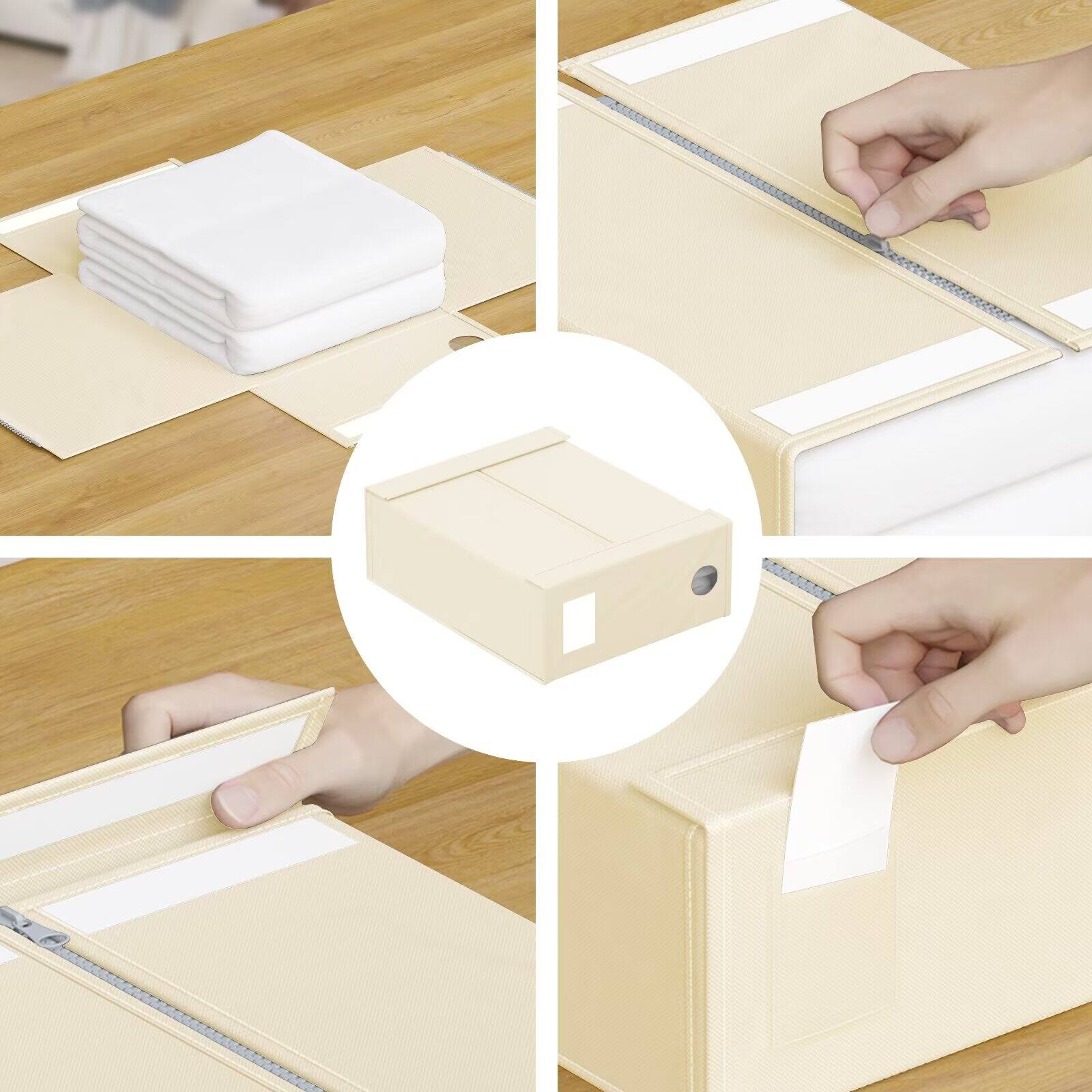 Left. Tooloton - Bed Sheet Organizers 8 Pack, Linen Closet Storage with Window, Queen King Size Bedding Container, Beige - Beige.