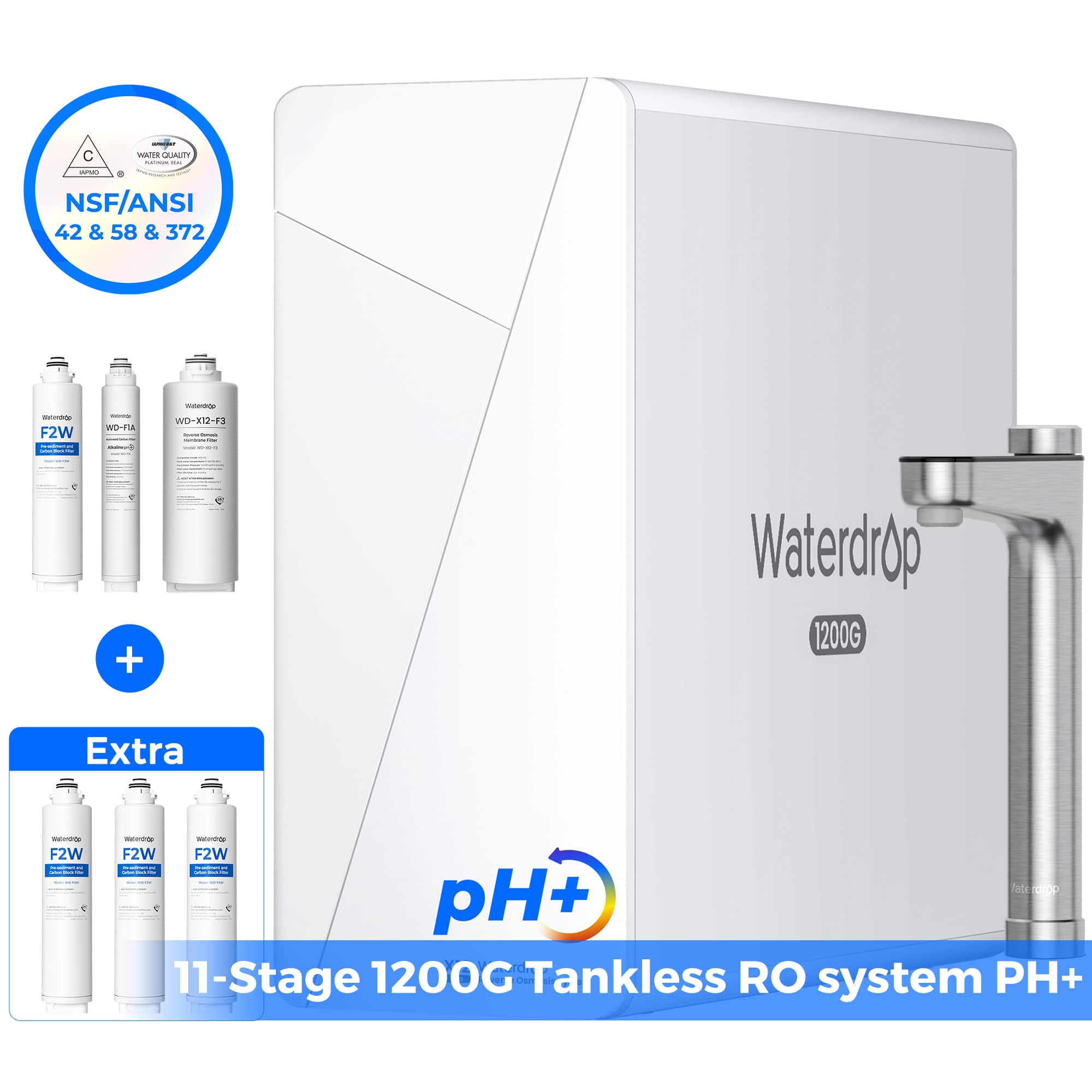 Waterdrop 11-Stage 1200G Tankless RO system PH+  
NSF/ANSI 42 & 58 & 372  
Waterdrop F2W  
Extra: Waterdrop F2W