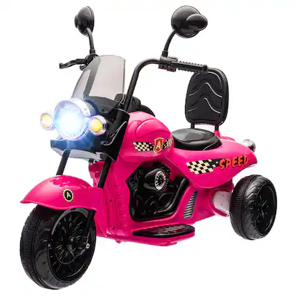 Front. Ecooso - 6V Kids Electric Motorcycle with 3 Wheels, Music, LED Headlights, and Forward/Reverse Function - Pink.